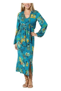 IMAN Global Chic Runway Jersey Dress &TieFront Topper Set Teal Floral - Picture 1 of 1