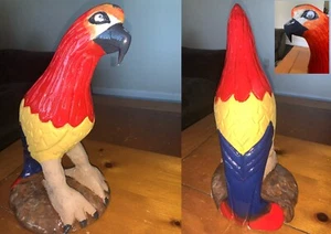 13” Hand Carved, Hand Painted, Multi-Colored Wood Parrot, Wooden Bird - Picture 1 of 3