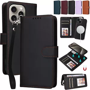 For iPhone 16 Pro Max 15 14 13 12 11 Magnetic Leather Wallet Detachable Case - Picture 1 of 72