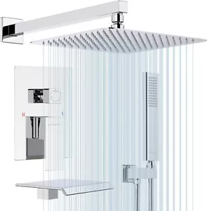 Shower System Faucet with Waterfall Tub Spout-12 Inches Chrome Rain Shower Head - Picture 1 of 8