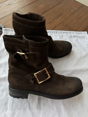 Jimmy Choo Marrón Gamuza Botines Hebilla Motociclista EU38 US7.5 'deberes incluidos' Foto 1 de 4