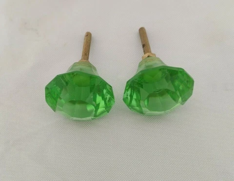 Pair Vintage Style Green Victorian Type Glass Door Knob Handle Drawer Pulls  01 Cover