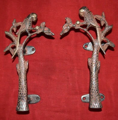 复古风格鹦鹉树设计手工黄铜装饰手柄拉 V610 — 第 1/4 张图片