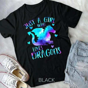 Just a Girl Who Loves Dragons Galaxy Dragon Cute Girls Gift Unisex T-shirt - Picture 1 of 11