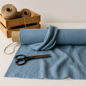 Air Superiority Blue Linen Blend Fabric by the Yard – Perfect for Apparel, Décor - Picture 1 of 10