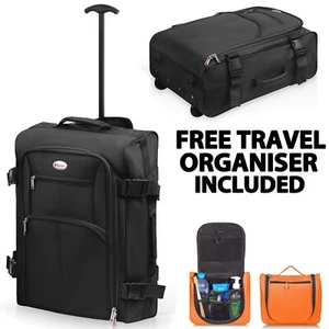Cabin bag Ryanair 55 cm Carry On Hand Luggage Suitcase Trolley Bag 299 BLACK - Picture 1 of 13
