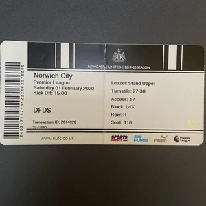 Newcastle United - Norwich City (Premier League 2019/20) 1.2.2020 Match Ticket - Bild 1 von 2