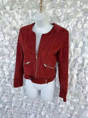 IRO Merlot RED LAMBSKIN Suede JACKET BIKER SIZE 36 US 2 RETAIL $1100.00 - Image 1 of 4