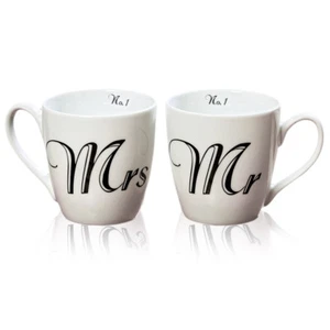 2er Set Kaffeebecher Tassen 'Mr & Mrs' weiß schwarz Geschenk Brautpaar Hochzeit - Bild 1 von 1