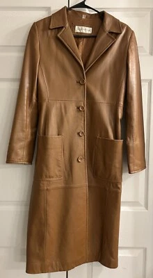 Jones New York Women’s Vintage Genuine Leather Winter Long Coat Jacket Sz S - Image 1 of 4