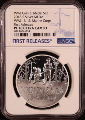 2018-S World War I Set - U.S. Marine Corps Proof Silver Medal - NGC PF70 UCAM! Cover