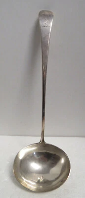 Старинный большой гербовый ковш для супа Eley & Fearn из чистого серебра - Изображение 1 из 4