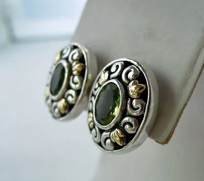 NEW BALI COUTURE SS/18K GOLD OVAL PERIDOT CLIP POST EARRINGS - Image 1 of 3