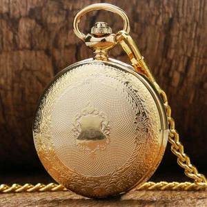 Retro Luxury Mechanical Hand Wind Golden Pocket Watch Pendant Necklace Chain - Picture 1 of 10
