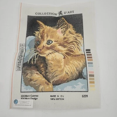 NEW Needlepoint Tapestry Canvas 9 x 12 Orange Tiger Stripe Kitty Cat - Image 1 of 4