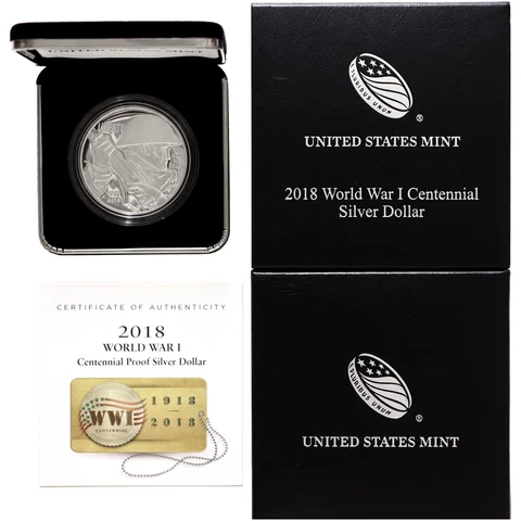 2018 P WW I Centennial Proof Commem 90% Silver Dollar OGP Cover