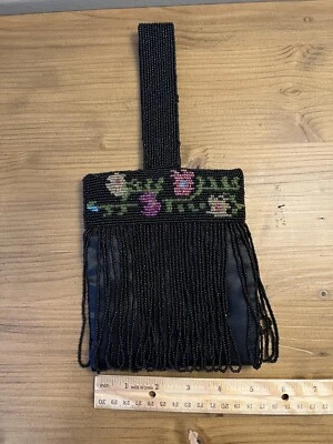 vintage SASHA evening Prom bag PURSE -BEADED￼ Flowers Black EUC - Image 1 of 4