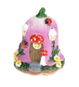 Pink Resin Fairy House 3.5 inch Toadstools Flowers Fairies Miniature Garden - Picture 1 of 2