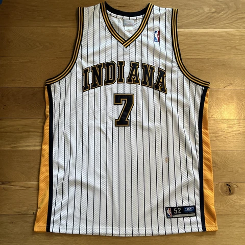 Indiana Pacers JERMAINE O’Neal Jersey (Pinstripe, #7) Reebok Men’s Size 52, XXL Cover