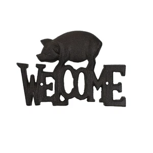 Cast Iron Welcome Pig Sign Farmhouse Wall Art Rustic Front Door Porch Home Decor - Picture 1 of 4