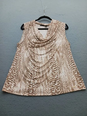 Tahari Women XL Tank Top Beige Polyester Animal Print Cowl Neck - Image 1 of 4