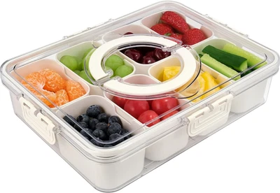 Snackle Box Container, 8 Compartments Divided Serving Tray with Lid and Handle,  - Image 1 of 4