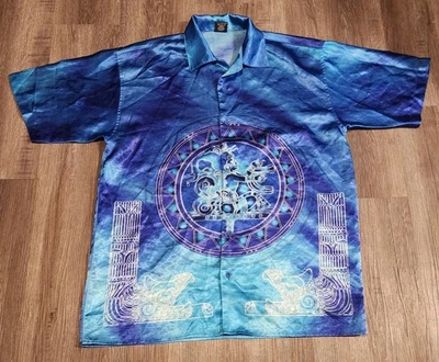 SULLIVAN Premium Short Sleeve Aztec/Mayan Size Large Button Up Shirt Blue - Image 1 of 4