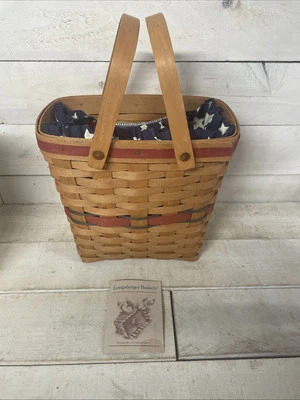 Longaberger Basket with Stars And Stripes Liner Nice Condition Fast Shipping - Image 1 of 4