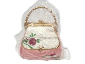 New Davids Cookies Purse Cookie Jar Pink/White w/ Red Rose 11" - Picture 1 of 13