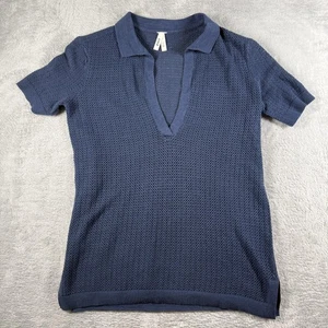 Pact Polo Shirt Womens Small Blue Organic Knit Johnny Collar Textured Preppy - Picture 1 of 11