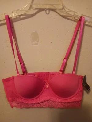 Hot Kiss, Sujetador Acolchado, Para Mujer Talla 34A, Correas Extraíbles Rosa Caliente, Encaje, Nuevo Con Etiquetas  Foto 1 de 4