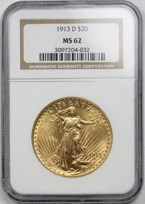 Águila doble dorada Saint-Gaudens 1913-D $20 NGC MS 62 Foto 1 de 4