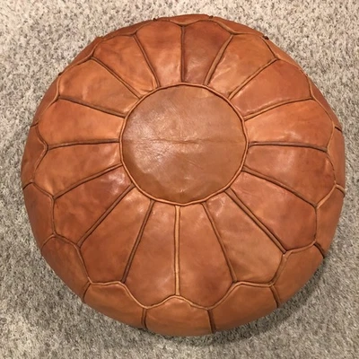 Moroccan Leather Pouf Ottoman 19" BOHO Footstool MCM Mod - Image 1 of 4