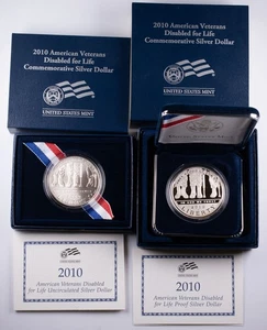 2010W American Veterans Disabled for Life Proof/UNC Silver $1 U.S. Mint OGP/COA  - Picture 1 of 4