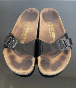 Birkenstock Madrid Sliders Sandals Patent Black Size UK 5 EU 38 - Picture 1 of 9