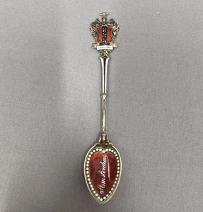 Antigua cuchara de recuerdo de plata 800 Amsterdam guilloché esmalte rojo cresta holandesa - Imagen 1 de 8