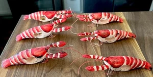 Set of 6 Carved Wooden Lobster Seafood Napkin Rings Philippines Made - Picture 1 of 8