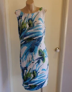 Frank Lyman Sleeveless White BlueGreen Print Cut Out Dress Size 8 VGC - Picture 1 of 8