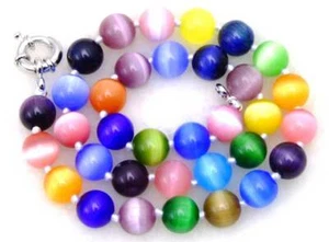 12 mm Runde Multicolor Katzenauge Perlen Halskette für Frauen Schmuck 17 Zoll Halsband - Bild 1 von 3