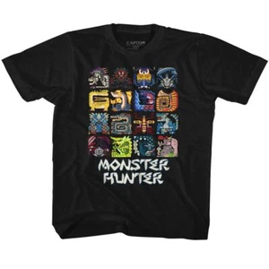 Kids Monster Hunter Symbols Black Gaming Shirt - Picture 1 of 3