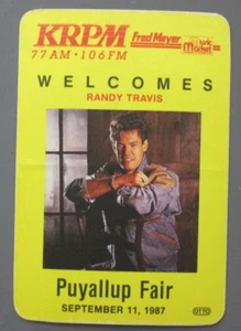 Randy Travis satin cloth radio promo sticker Pullayup Fair 1987 AUTHENTIC OTTO ! - Picture 1 of 1