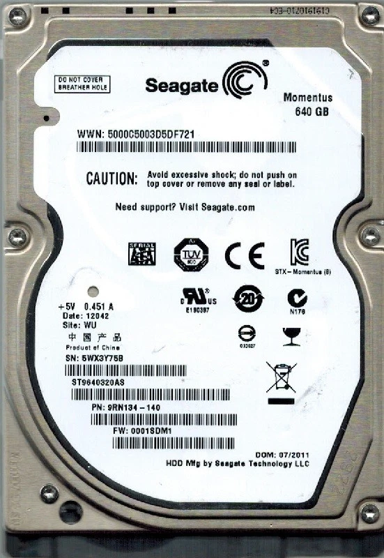 Seagate ST9640320AS P/N: 9RN134-140 F/W: 0001SDM1 640GB WU - Image 1 of 1
