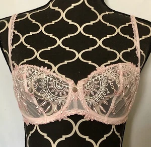 Chantelle France Pink Floral Lace No Pads Mesh Underwire Bra sz 32D - Picture 1 of 9
