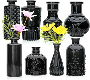 Black Flower Vase Set, Glass Bud Vase in Bulk Set of 8,Artistic and Cultural Fla - Picture 1 of 12