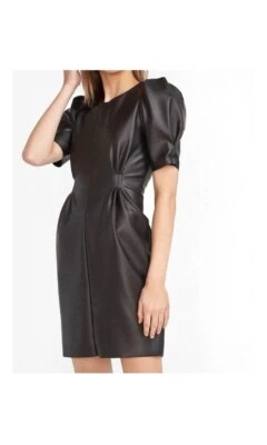 NWT Zara Black Leather Puff Sleeves Mini Dress Stretch Size Medium 4387/234 - Image 1 of 4