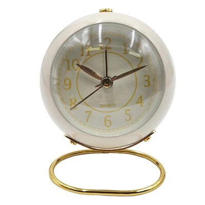Tabletop Bell Alarm Clock White Retro Battery Operated with Light Non Ticking - Image 1 of 4