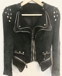 Chaqueta Double Zero Mujer M Punk Remache Cremallera Tachonada Moto Gris Punk Rock - Imagen 1 de 21