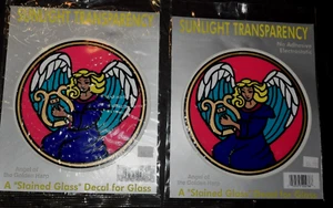 ANGEL Of HARP, "STAINED GLASS," DECAL/SUN CATCHER for Glass, (4.50" Dia.) New - Picture 1 of 4