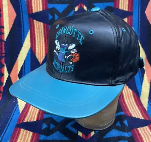 Vintage Charlotte Hornets Logo Athletic Leather Embroidery Strapback Hat Aqua - Picture 1 of 9