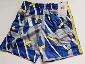 Nike Little Boys 6 Gray Blue Yellow Shorts Short Pants Summer Soccer NWT - Picture 1 of 2